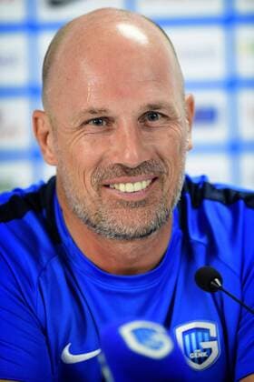 GENK, BELGIUM - AUGUST 8 : Philippe Clement head coach of KRC Genk talking to the press during a press conference PK Pressekonferenz prior to the UEFA Europa League, Third qualifying round , 1st leg between KRC Genk and KKS Lech Poznan at the Luminus Arena on August 08, 2018 in Genk, Belgium, 8 08 2018 FOOTBALL : Conference De Presse KRC Genk - 08 08 2018 PhotoNews Panoramic 