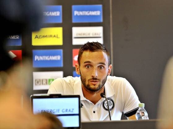 SOCCER - UEFA EL quali, Sturm vs Larnaca GRAZ,AUSTRIA,08.AUG.18 - SOCCER - UEFA Europa League qualification, SK Sturm Graz vs AEK Larnaca, preview, press conference PK Pressekonferenz Sturm. Image shows Markus Pink (Sturm). GEPAxpictures xM.xOberlaender