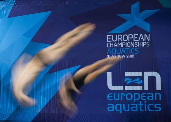 Wasserspringen, EM in Glasgow, Gold für Massenberg Punzel Massenberg Lou GER Punzel Tina GER gold medal Mixed 3m synchronized springboard final Edinburgh 08 08 18 Diving Royal Commonwealth Pool LEN European Aquatics Championships 2018 European Championships 2018 Photo Giorgio Perottino Deepbluemedia Insidefoto giorgioxperottino