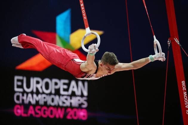 Oleg Ivanovs LAT during podium training at 2018 European Juniors Artistics Championships in Glasgow 08.08.2018