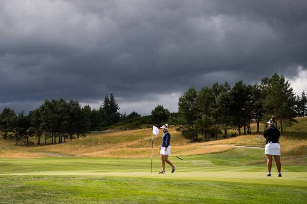 180808 Emma Nilsson and Lina Boqvist of Sweden compete in the womens golf team competition during the European Championships on August 8, 2018 in Gleneagles Photo Jon Olav Nesvold BILDBYR N Code JE 160289  Copyright: JONxOLAVxNESVOLD BB180808JE073