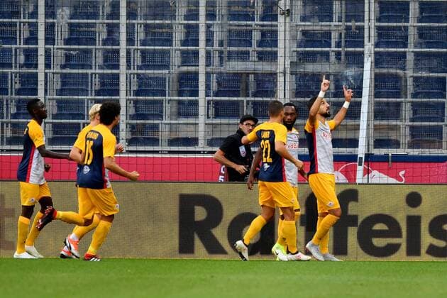 SOCCER - UEFA CL quali, RBS vs Shkendija SALZBURG,AUSTRIA,08.AUG.18 - SOCCER - UEFA Champions League, qualification, Red Bull Salzburg vs KF Shkendija. Image shows the rejoicing of RBS. GEPAxpictures xFlorianxErtl