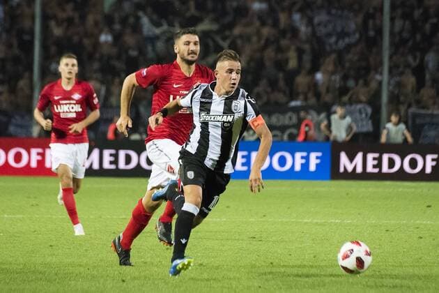 August 8, 2018 - Thessaloniki, Greece - PAOK FC Player Dimitris Pelkas in action during a match between PAOK FC and Spartak Moscow FC. PAOK FC beat FC Spartak Moscow for the third qualifying round of the UEFA Champions League, at the northern Greek city of Thessaloniki. Greece Soccer Champions League - ZUMAp191 84906022st Copyright: xGiannisxPapanikosx