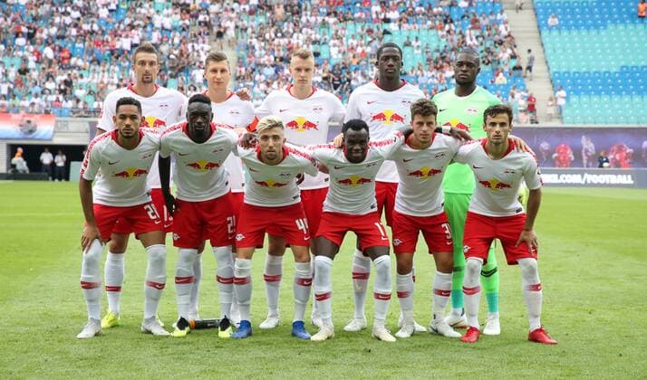 RB Leipzig Craiova Soccer Euro League Qualifiers Leipzig 09 08 2018 Red Bull Arena Soccer UEFA Euro League Qualification 3 Round First leg RB Leipzig vs CF Universitatea Craiova Pictured Team photo of RB Leipzig before the match
