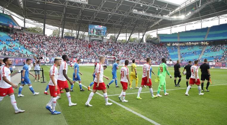 RB Leipzig Craiova Soccer Euro League Qualifiers Leipzig 09 08 2018 Red Bull Arena Soccer UEFA Euro League Qualification 3 Round First leg RB Leipzig vs CF Universitatea Craiova Pictured enema of the teams