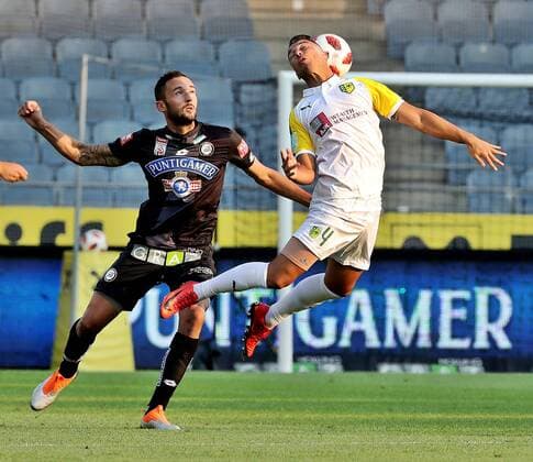 SOCCER - UEFA EL quali, Sturm vs Larnaca GRAZ,AUSTRIA,09.AUG.18 - SOCCER - UEFA Europa League qualification, SK Sturm Graz vs AEK Larnaca. Image shows Markus Pink (Sturm) and Joan Truyols (Larnaca). GEPAxpictures xM.xOberlaender