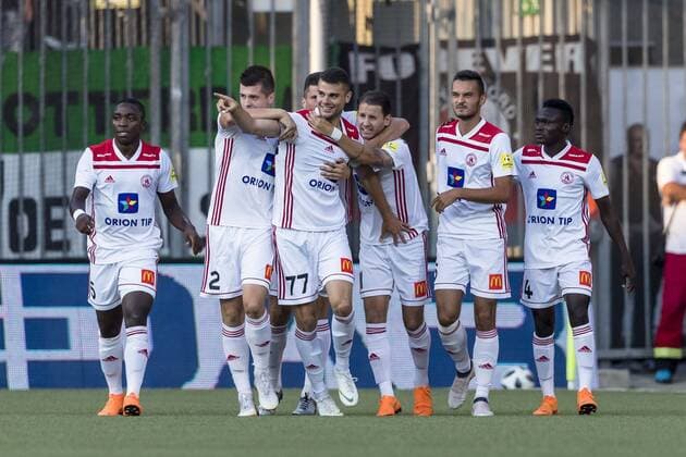 ZILINA, Slovakia, 09-08-2018, football, Europa League, season 2018 2019, Trencin player Antonio Mance celebrating the goal, during the match Trencin - Feyenoord Trencin - Feyenoord  x2386302x