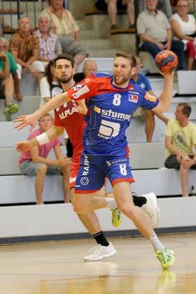 Dominik Schmid ALPLA HC Hard Gregor Thomann HBW Balingen HBW Balingen vs ALPLA HC Hard Handball Friendlies 2018 2019 09 08 2018 HBW Balingen vs ALPLA HC Hard Handball Friendlies 2018 2019 09 08 2018 Balingen Copyright: xLangerx xEibner-Pressefotox EP_HLR