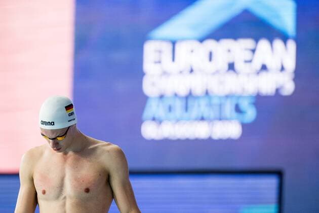 180809 Johannes Hintze of Germany ahead of the final of 400 meters individual medley swimming during the European Championships on August 9, 2018 in Glasgow Photo Jon Olav Nesvold BILDBYRAN Code JE 160291  Copyright: JONxOLAVxNESVOLD BB180809JE034