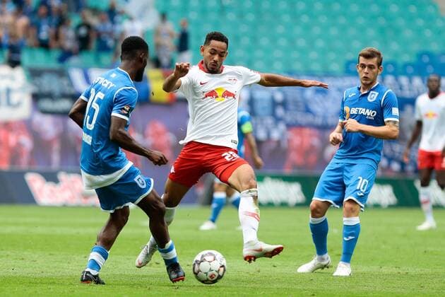 09 08 2018 xtgx Football Europe League 3 Qualifying Round RB Leipzig CS Universitatea Craiova emspor v Isaak Donkor Craiova 15 Mateus Cunha Leipzig 20 Leipzig