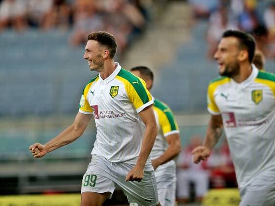 SOCCER - UEFA EL quali, Sturm vs Larnaca GRAZ,AUSTRIA,09.AUG.18 - SOCCER - UEFA Europa League qualification, SK Sturm Graz vs AEK Larnaca. Image shows the rejoicing of Larnaca. GEPAxpictures xHansxOberlaender