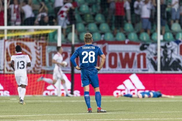 ZILINA, Slovakia, 09-08-2018, football, Europa League, season 2018 2019, Feyenoord player Jens Toornstra is disappointed after the 4-0, during the match Trencin - Feyenoord Trencin - Feyenoord  x2386518x