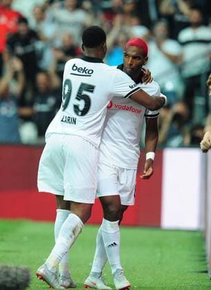 Ryan Babel and Cyle Larin of Besiktas during the UEFA Europa League Qualifying match between Besiktas and LASK Linz at Vodafone Park in Istanbul , Turkey on August 09, 2018. 