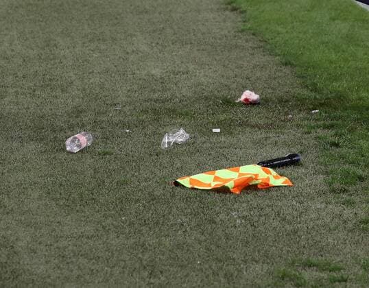 SOCCER - UEFA EL quali, Sturm vs Larnaca GRAZ,AUSTRIA,09.AUG.18 - SOCCER - UEFA Europa League qualification, SK Sturm Graz vs AEK Larnaca. Image shows the bottles and the flag. GEPAxpictures xHansxOberlaender