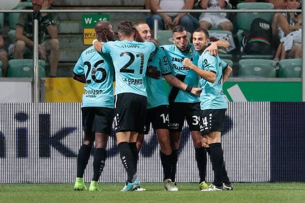 09.08.2018 Warszawa Pilka nozna Liga Europy UEFA, trzecia runda eliminacyjna, pierwszy mecz Legia Warszawa - F91 Dudelange N z gol, bramka, radosc pilkarzy F91 Dudelange Foto Adam Starszynski PressFocus NEWSPIX.PL 09.08.2018 Warsaw Football UEFA Europa League, third qualification round, first leg Legia Warszawa - F91 Dudelange gol, bramka, radosc pilkarzy F91 Dudelange Credit Adam Starszynski PressFocus --- Newspix.pl  20180809PF_AS020