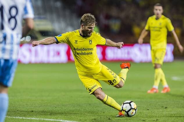 9th August 2018, Red Star Stadium, Belgrade, Serbia; Europa League football third qualifying round, 1st leg, Spartak Subotica versus Brondby; Kasper Fisker of Brondby shoots on goal  ActionPlus12054206 NikolaxKrstic
