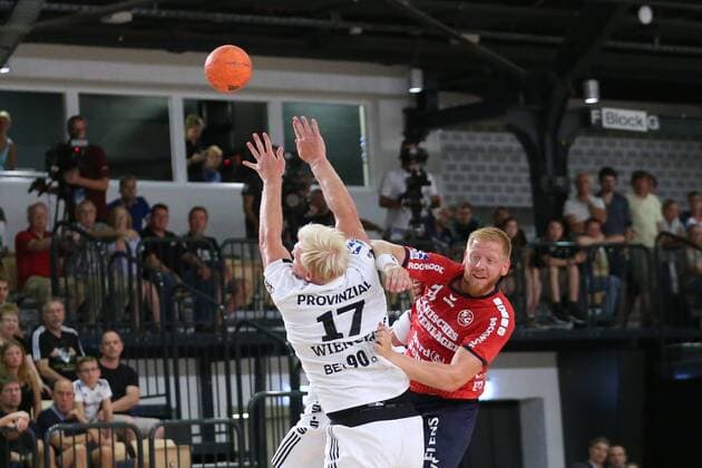 SG Flensburg Handewitt vs THW Kiel Handball Test match 09 08 18 Jim Gottfridsson SG Flensburg Handewitt 24 against Patrick Wiencek THW Kiel 17 xmmkx
