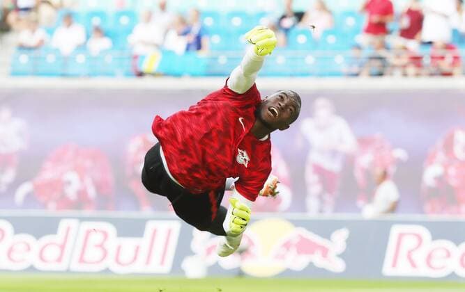 RB Leipzig Craiova Soccer Euro League Qualifiers Leipzig 09 08 2018 Red Bull Arena Soccer UEFA Euro League Qualification 3 Round First leg RB Leipzig vs CS Universitatea Craiova 3 1 1 0 Pictured goalkeeper Yvon Mvogo 28 RB Leipzig