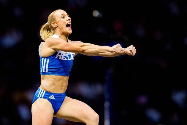 180809 Nikoleta Kyriakopoulou or Greece celebrates in the womens pole vault final during the European Athletics Championships on August 9, 2018 in Berlin Photo Vegard Wivestad Gray BILDBYR N Code VG 170199  Copyright: VEGARDxWIVESTADxGR¯TT BB180809BB899