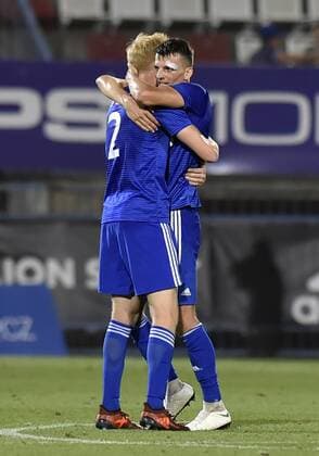 L-R Vaclav Jemelka and Jan Sterba (both Sigma) celebrate win after a match of 3rd qualifying round of UEFA Europa League between SK Sigma Olomouc and FC Kairat, 1st leg, in Olomouc, Czech Republic, on August 9, 2018. (CTKxPhoto JaroslavxOzana) CTKPhotoP201808091045001  JAO 18