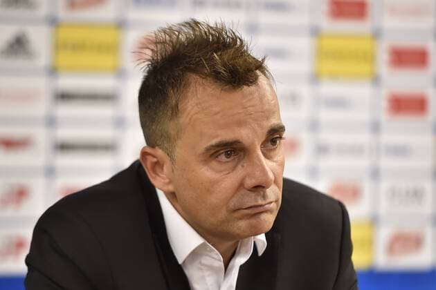 Head Coach Carlos Alos (Kairat) speaks during a press conference PK Pressekonferenz after a match of 3rd qualifying round of UEFA Europa League between SK Sigma Olomouc and FC Kairat, 1st leg, in Olomouc, Czech Republic, on August 9, 2018. (CTKxPhoto JaroslavxOzana) CTKPhotoP201808091071701  JAO 25