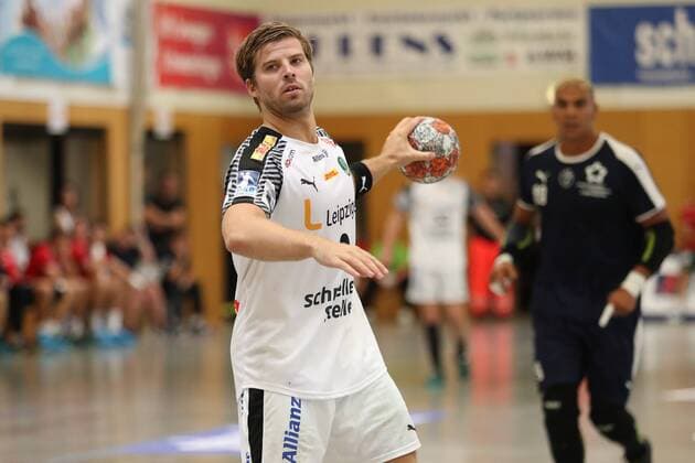 SC DHfK Leipzig vs MHB Montpellier Handball Handball International Heide Cup 2018 10 08 18 Patrick Wiesmach No 04 SC DHfK Leipzig at the 7th throw xmmkx