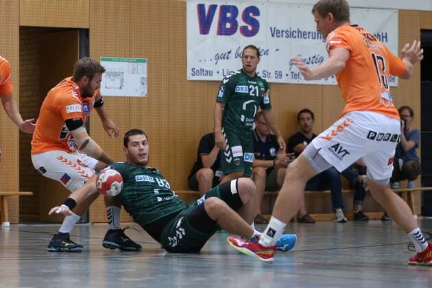 Füchse Berlin vs SC IFK Kristianstad Handball International Heide Cup 2018 10 08 18 Mijajlo Marsenic Nr 93 Fuechse Berlin v Olafur Gudmundsson Nr 13 IFK Kristianstad and Helge Freiman Nr 17 IFK Kristianstad xmmkx