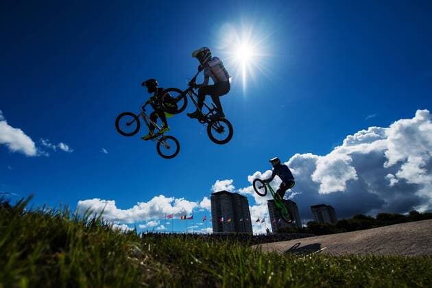 180810 Theo Chapelle of France and Julian Schmidt of Germany competes in the qualifications of BMX cycling during the European Championships on August 10, 2018 in Glasgow Photo Joel Marklund BILDBYR N Code JM 87773  Copyright: JOELxMARKLUND BB180810JM047