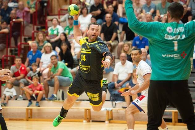 14 Simon Baumgarten TVB 1898 Stuttgart HBC Nantes vs TVB 1898 Stuttgart Sparkassencup 2018 Handball Men 1 Bundesliga Ligue Nationale de Handball 11 08 2018 GER Sparkassen Cup 2018 Ehingen Handball 11 08 2018 Ehingen Copyright: xEIBNER Michael_Schmidtx EP_MST