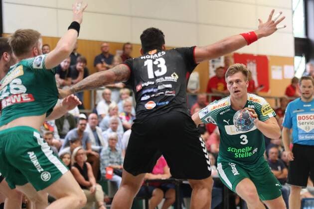 HC Varder Skopje vs SC DHfK Leipzig Handball International Heide Cup 2018 12 08 18 Franz Semper Nr 03 SC DHfK Leipzig and Maciej Gebala No 28 SC DHfK Leipzig against Rogerio Moraes Ferreira No 13 HC Vardar Skopje xmmkx