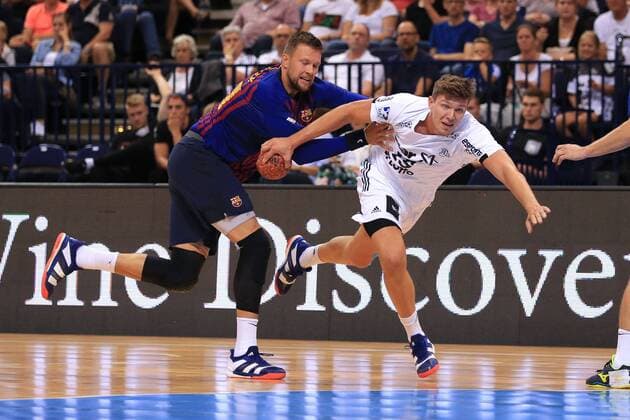 Germany Hamburg Barclaycard Arena Handball Heroes of Handball THW Kiel FC Barcelona Christian Dissinger THW Kamil Syprazek FC B