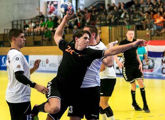 11 08 2018 Josef Welser Sports hall Tulln on the Danube AUT EHF M18 Championship 2018 Netherlands vs Bulgaria in the picture Martijn Kleijkers NED during the EHF M18 Championship 2018 Match between the Netherlands and Bulgaria at the Josef Welser sports hall Tulln on the Danube Austria on 2018 08 11 Tulln at the Donau  EX_PUC
