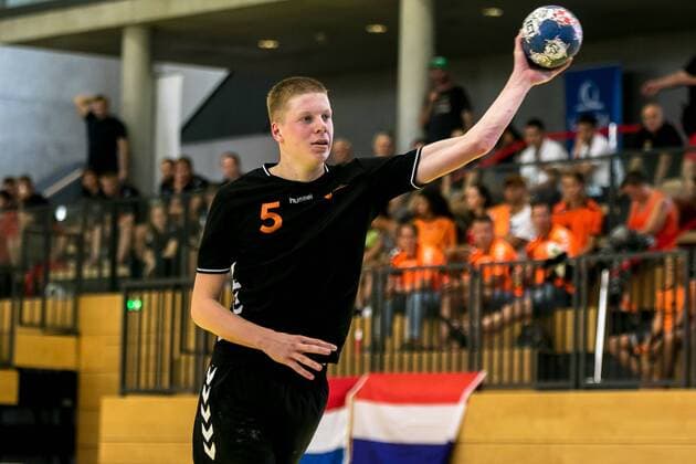 11 08 2018 Josef Welser Sports hall Tulln on the Danube AUT EHF M18 Championship 2018 Netherlands vs Bulgaria in the picture Niels Versteijnen NED during the EHF M18 Championship 2018 Match between the Netherlands and Bulgaria at the Josef Welser sports hall Tulln on the Danube Austria on 2018 08 11 Tulln at the Donau  EX_PUC