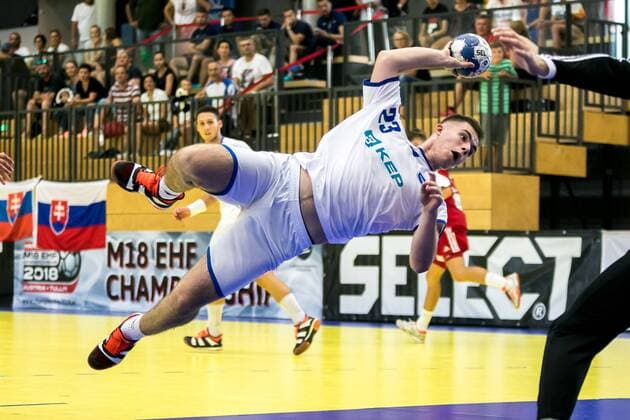 11 08 2018 Josef Welser Sporthalle Tulln on the Danube AUT EHF M18 Championship 2018 Kosovo vs Slovakia in the picture Rikard Quni KOS during the EHF M18 Championship 2018 Match between Kosovo and Slovakia at the Josef Welser sports hall Tulln on the Danube Austria on 2018 08 11 Tulln the Danube  EX_PUC