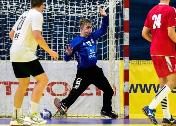 11 08 2018 Josef Welser Sporthalle Tulln on the Danube AUT EHF M18 Championship 2018 Austria vs Latvia in the picture Jan David AUT during the EHF M18 Championship 2018 Match between Austria and Latvia at the Josef Welser sports hall Tulln on the Danube Austria on 2018 08 11 Tulln at the Donau  EX_PUC