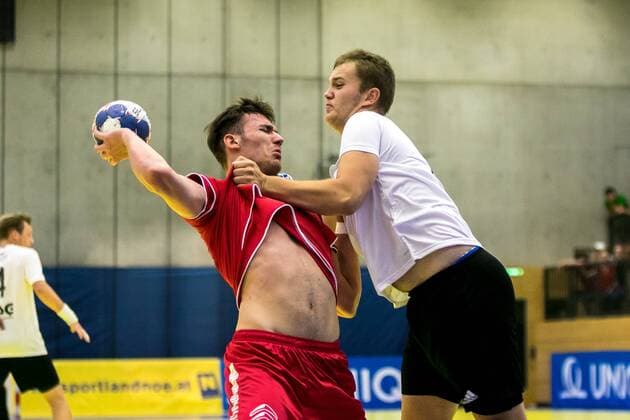 11 08 2018 Josef Welser Sporthalle Tulln on the Danube AUT EHF M18 Championship 2018 Austria vs Latvia in the picture Marko Katic AUT during the EHF M18 Championship 2018 Match between Austria and Latvia at the Josef Welser sports hall Tulln on the Danube Austria on 2018 08 11 Tulln at the Donau  EX_PUC
