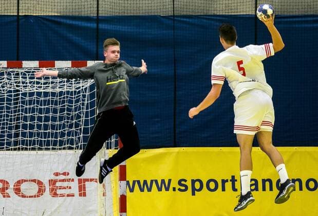 10 08 2018 Josef Welser Sports hall Tulln on the Danube AUT EHF M18 Championship 2018 Slovakia vs Latvia in the picture Ivo Cizauskis LAT during the EHF M18 Championship 2018 Match between Slovakia and Latvia at the Josef Welser sports hall Tulln on the Danube Austria on 2018 08 10 Tulln the Danube  EX_PUC