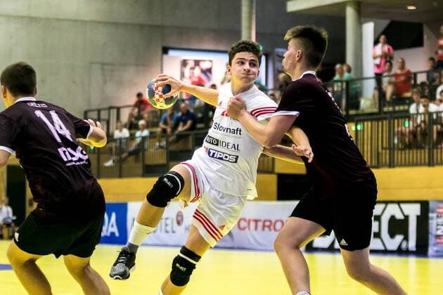10 08 2018 Josef Welser Sports hall Tulln on the Danube AUT EHF M18 Championship 2018 Slovakia vs Latvia in the picture Tomas Smetanka SVK during the EHF M18 Championship 2018 Match between Slovakia and Latvia at the Josef Welser sports hall Tulln on the Danube Austria on 2018 08 10 Tulln the Danube  EX_PUC