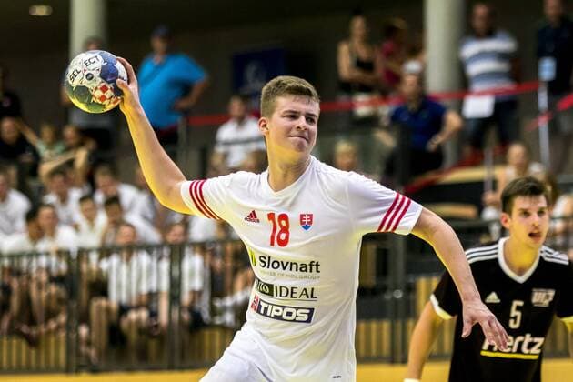 10 08 2018 Josef Welser Sports hall Tulln on the Danube AUT EHF M18 Championship 2018 Slovakia vs Latvia in the picture Martin Schmiedt SVK during the EHF M18 Championship 2018 Match between Slovakia and Latvia at the Josef Welser sports hall Tulln on the Danube Austria on 2018 08 10 Tulln the Danube  EX_PUC