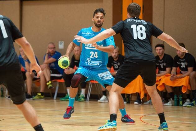 24 Lukas von Deschwanden TVB 1898 Stuttgart 18 Rasmus Boysen Ribe Esbjerg HH TVB 1898 Stuttgart vs Ribe Esbjerg HH Sparkassencup 2018 Handball Men Handboldligaen 1 Bundesliga 12 08 2018 Sparkassen Cup Ehingen 2018 12 08 2018 Ehingen Copyright: xEIBNER Michael_Schmidtx EP_MST