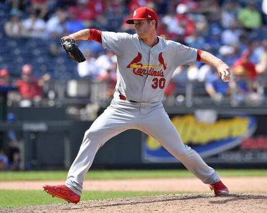 August 12, 2018 - Kansas City, MO, USA - St. Louis Cardinals relief pitcher Tyler Webb throws in the ninth inning against the Kansas City Royals on Sunday, Aug. 12, 2018 at Kauffman Stadium in Kansas City, Mo. St. Louis Cardinals vs. Kansas City Royals - ZUMAm67_ 20180812_zaf_m67_063 Copyright: xJohnxSleezerx