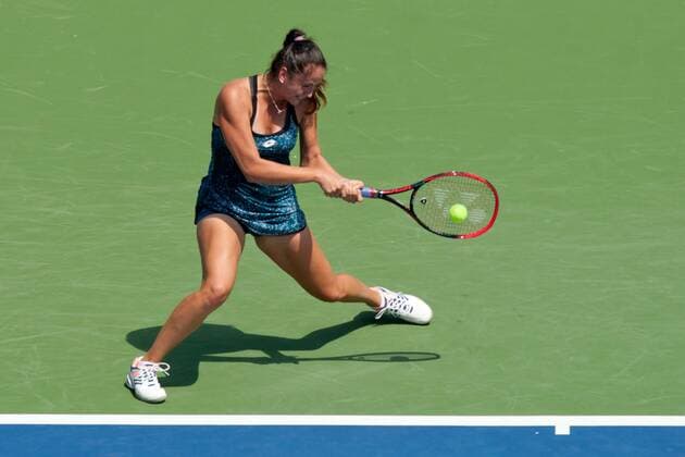 August 12, 2018 - Cincinnati, OH, USA - Western and Southern Open Tennis, Cincinnati, OH - August 12, 2018 - Viktoria Kuzmova in action against Camila Giorgi in the qualifiers for the Western and Southern Tennis tournament held in Cincinnati. - ZUMA Press World News - August 12, 2018 - ZUMAn24_ 20180812_zaf_n24_010 Copyright: xWallyxNellx