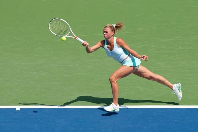 August 12, 2018 - Cincinnati, OH, USA - Western and Southern Open Tennis, Cincinnati, OH - August 12, 2018 - Camila Giorgi in action against Viktoria Kuzmova in the qualifiers for the Western and Southern Tennis tournament held in Cincinnati. - ZUMA Press World News - August 12, 2018 - ZUMAn24_ 20180812_zaf_n24_032 Copyright: xWallyxNellx