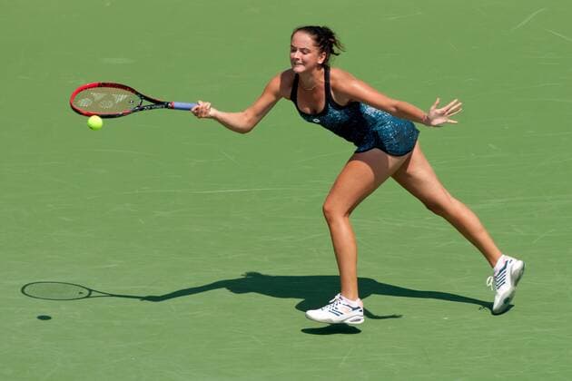 August 12, 2018 - Cincinnati, OH, USA - Western and Southern Open Tennis, Cincinnati, OH - August 12, 2018 - Viktoria Kuzmova in action against Camila Giorgi in the qualifiers for the Western and Southern Tennis tournament held in Cincinnati. - ZUMA Press World News - August 12, 2018 - ZUMAn24_ 20180812_zaf_n24_034 Copyright: xWallyxNellx