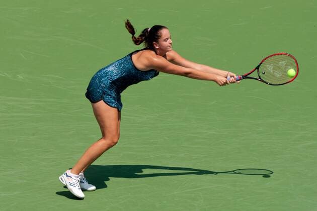 August 12, 2018 - Cincinnati, OH, USA - Western and Southern Open Tennis, Cincinnati, OH - August 12, 2018 - Viktoria Kuzmova in action against Camila Giorgi in the qualifiers for the Western and Southern Tennis tournament held in Cincinnati. - ZUMA Press World News - August 12, 2018 - ZUMAn24_ 20180812_zaf_n24_051 Copyright: xWallyxNellx