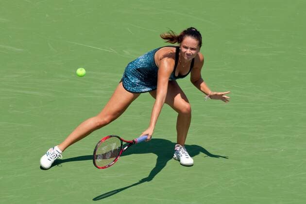 August 12, 2018 - Cincinnati, OH, USA - Western and Southern Open Tennis, Cincinnati, OH - August 12, 2018 - Viktoria Kuzmova in action against Camila Giorgi in the qualifiers for the Western and Southern Tennis tournament held in Cincinnati. - ZUMA Press World News - August 12, 2018 - ZUMAn24_ 20180812_zaf_n24_060 Copyright: xWallyxNellx