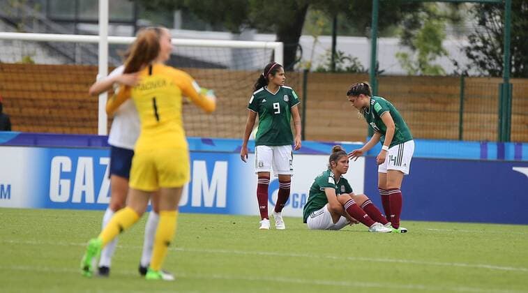 12 08 2018 xcex France Saint Malo Football Womens Football FIFA U20 Womens World Cup Womens World Cup England vs. Mexico Mourning and disappointment with the Mexican players