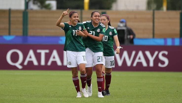 12 08 2018 xcex France Saint Malo Football Womens Football FIFA U20 Womens World Cup Womens World Cup England vs. Mexico Torjubel Mexico Cheers Joy Emotions Goal celebration