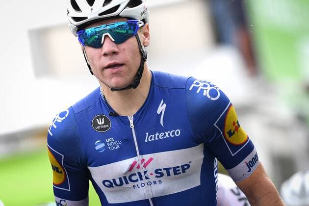 Dutch Fabio Jakobsen of Quick-Step Floors celebrates as he crosses the finish line to win the first stage of the Binkcbank Tour cycling race, 177,3km km from Heerenveen to Bolsward, Monday 13 August 2018. DAVIDxSTOCKMAN  x05405068x