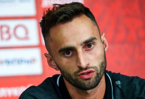 MOSCOW, RUSSIA - AUGUST 13, 2018: FC PAOK Thessaloniki s Mauricio speaks during a press conference PK Pressekonferenz ahead of a UEFA Champions League qualifying round match against FC Spartak Moscow scheduled for August 14, 2018. Anton Novoderezhkin TASS  TS08CA56